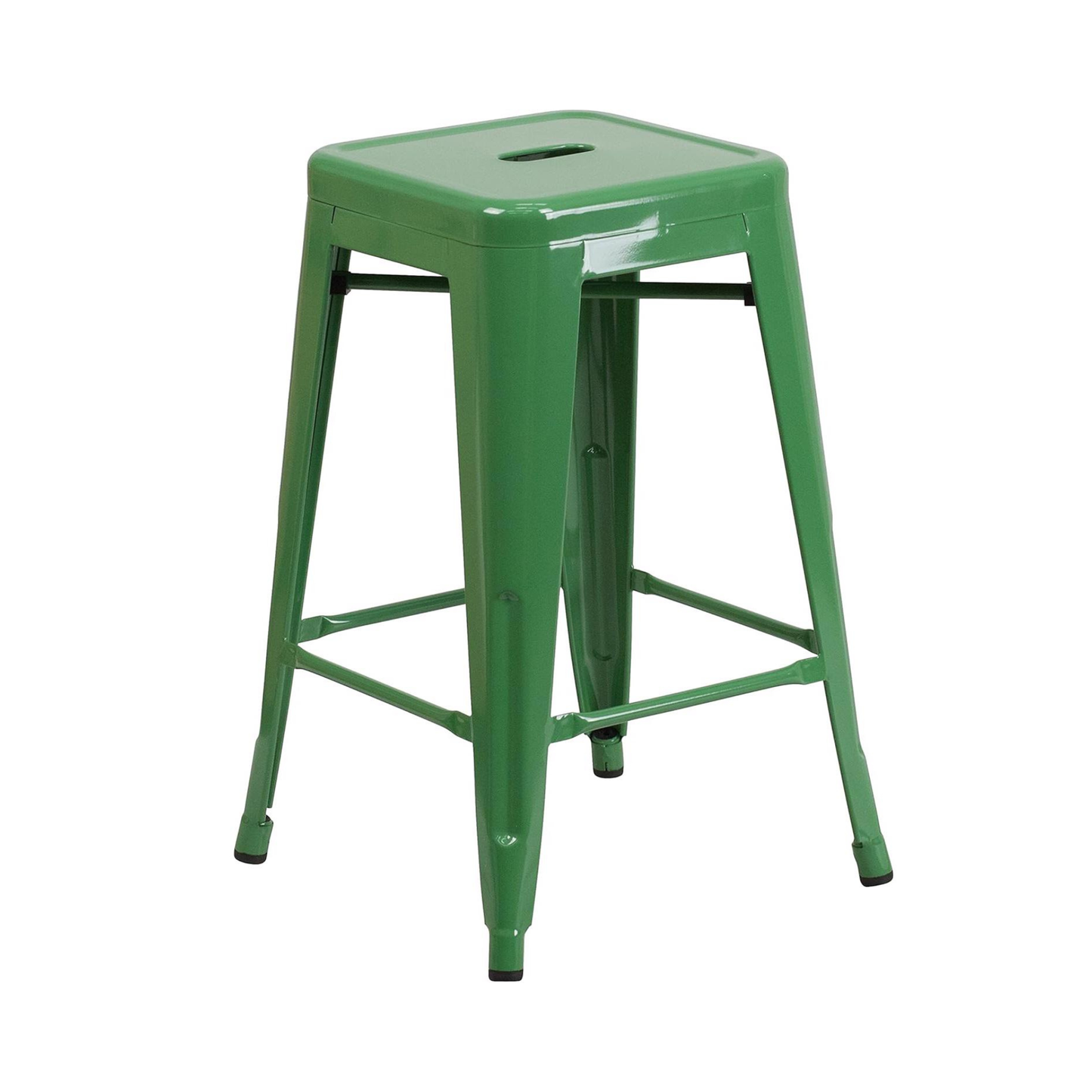 Lily 24" Industrial Green Bar Stool – Set of 4 – Stackable Metal Counter Height