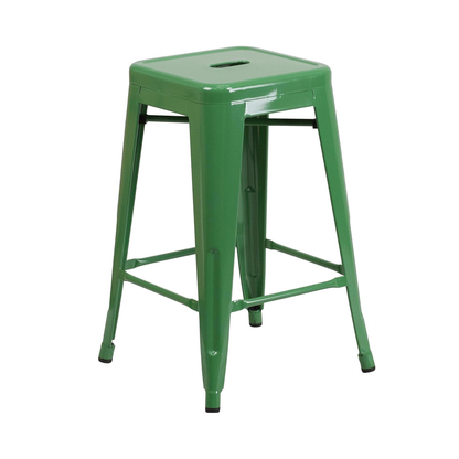 Lily 24" Industrial Green Bar Stool – Set of 4 – Stackable Metal Counter Height