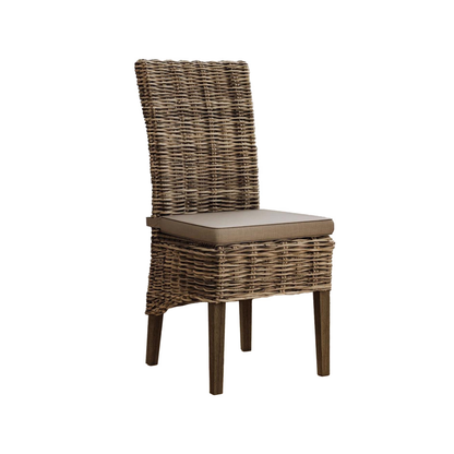 Maya Pair of Handmade Kubu Rattan Grey Wash Dining Chairs – Dark Legs
