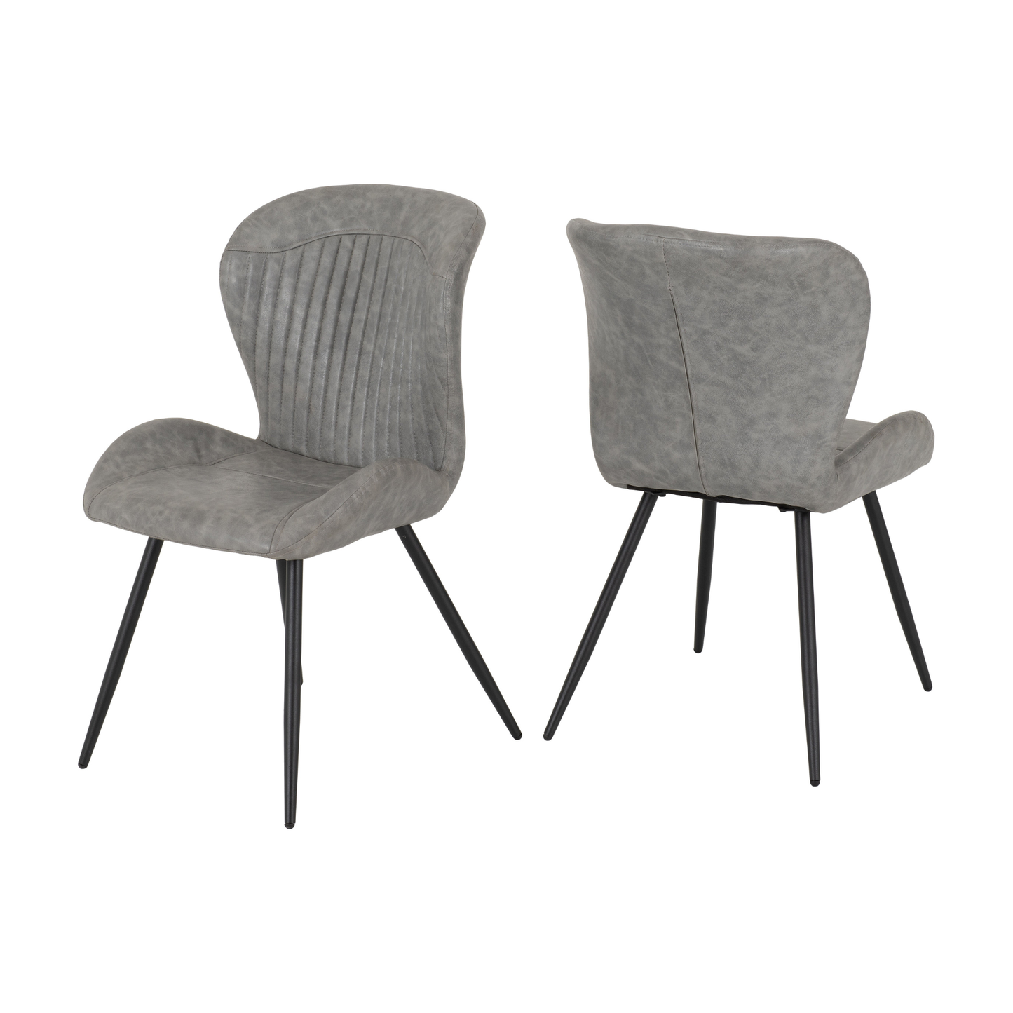 Quebec Wave Edge Dining Set - Black Wood Grain/Grey Faux Leather