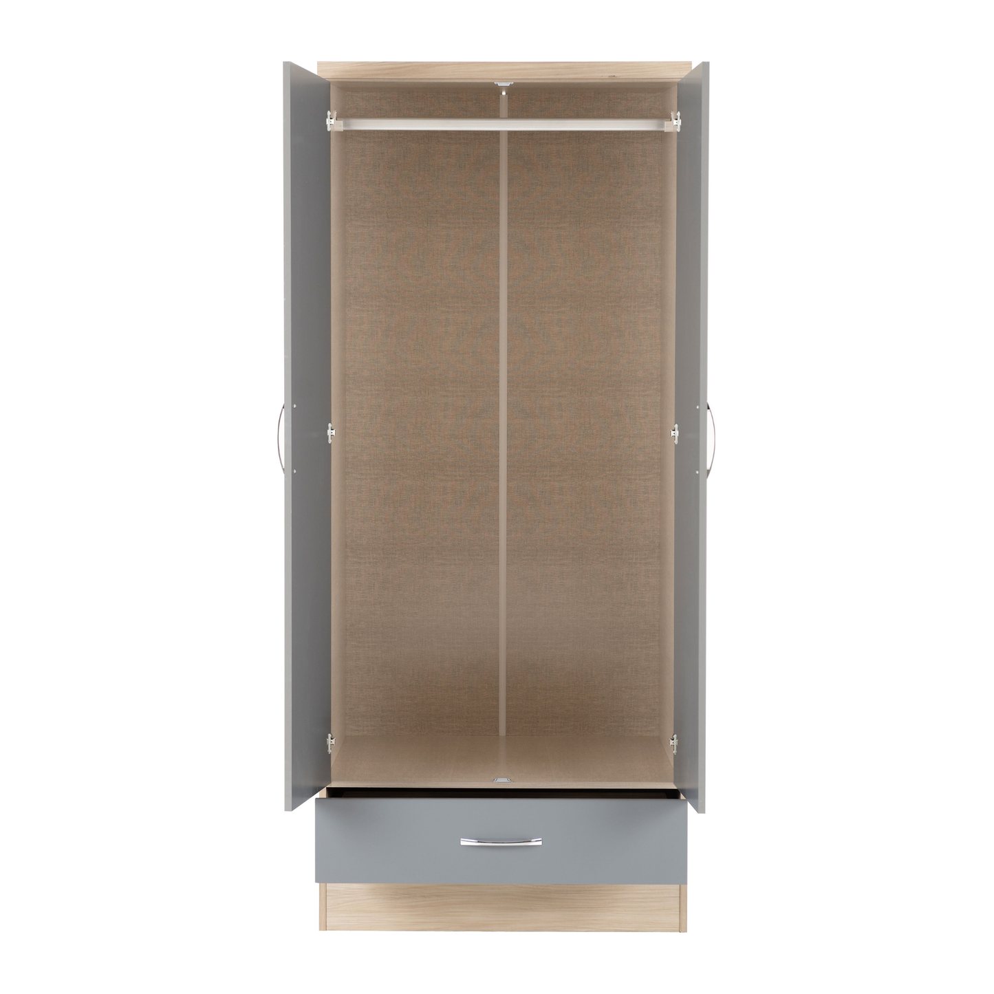 Nevada Mirrored 2 Door Wardrobe - Grey Gloss/Light Oak
