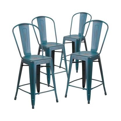 Blake 24" Industrial Metal Bar Stools Set of 4 - Distressed Blue-Teal