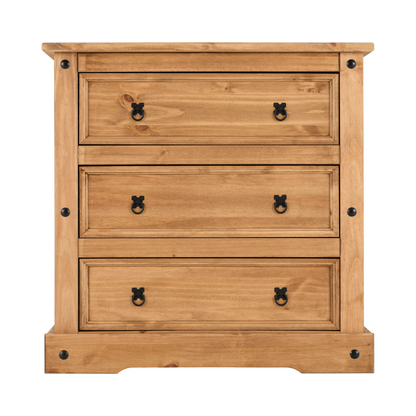 Corona 3 Drawer Chest – Distressed Waxed Pine, Rustic Storage