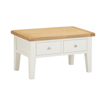 Windsor 2 Drawer Coffee Table - Ivory/Oak, Classic Design