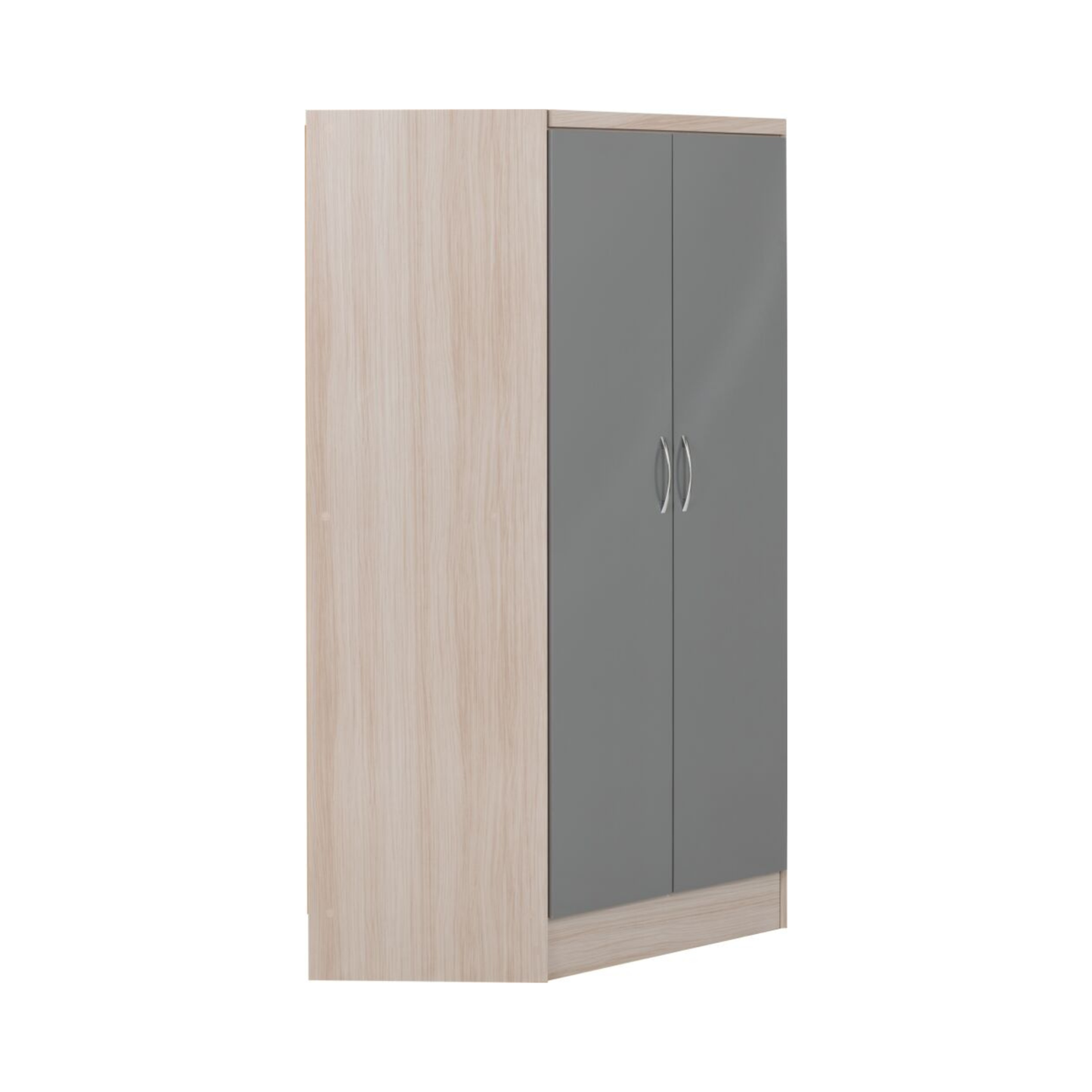 Nevada 2 Door Corner Wardrobe – Grey Gloss & Oak