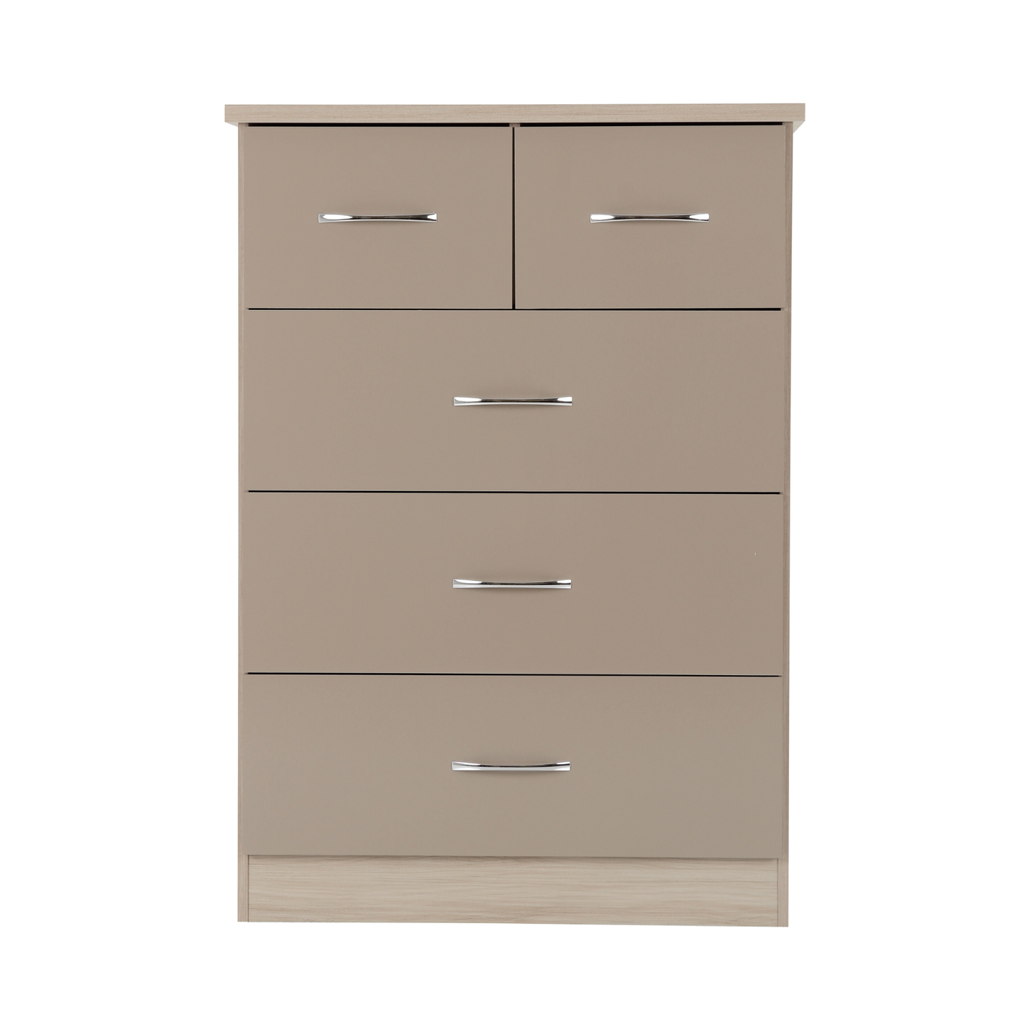 Nevada 3+2 Drawer Chest - Oyster Gloss/Light Oak Effect Veneer