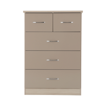 Nevada 3+2 Drawer Chest - Oyster Gloss/Light Oak Effect Veneer
