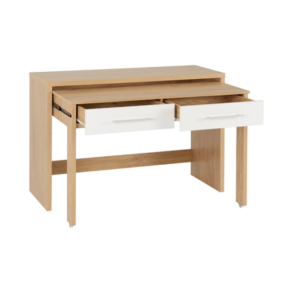 Seville 2 Drawer Slider Desk - White Gloss/Light Oak Effect Veneer