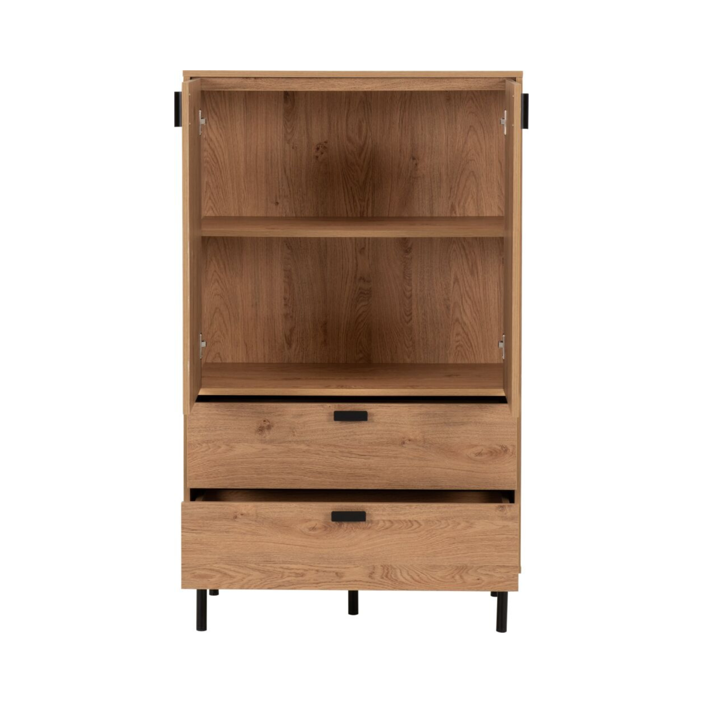 Leon 2 Door 2 Drawer Cabinet – Medium Oak Effect Storage Unit