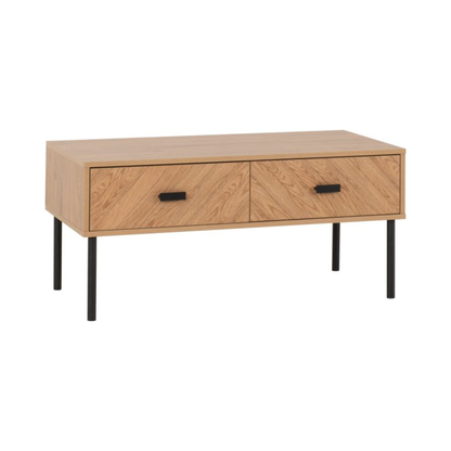 Leon 2 Drawer Coffee Table - Medium Oak Effect, Modern Design