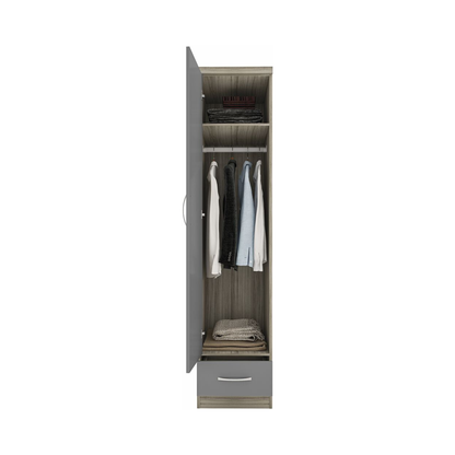 Nevada 1 Door 1 Drawer Wardrobe – Grey Gloss & Oak