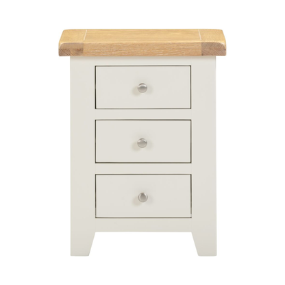 Windsor 3 Drawer Bedside Table – Ivory/Oak
