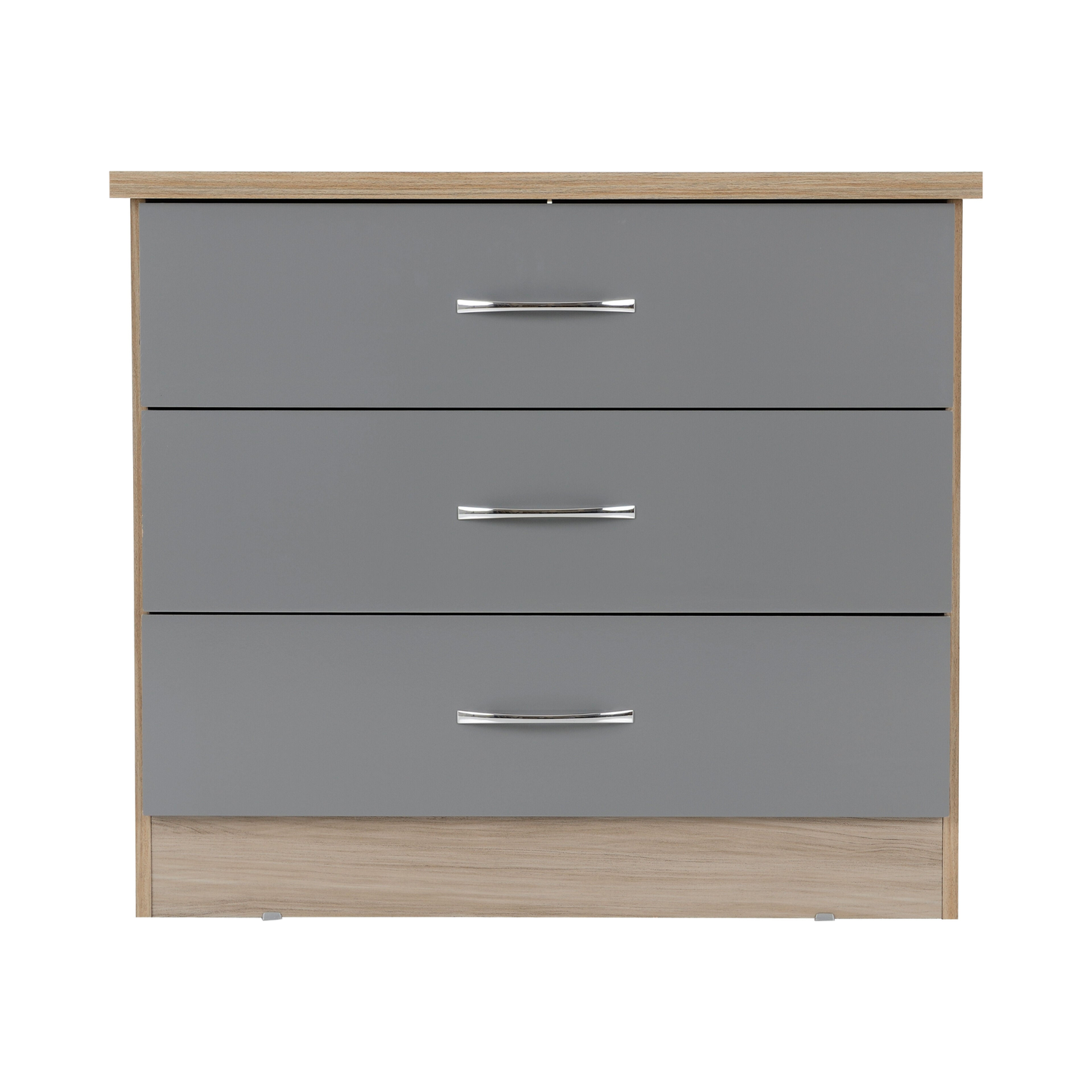 Nevada 3 Drawer Chest - Grey Gloss/Light Oak Effect Veneer