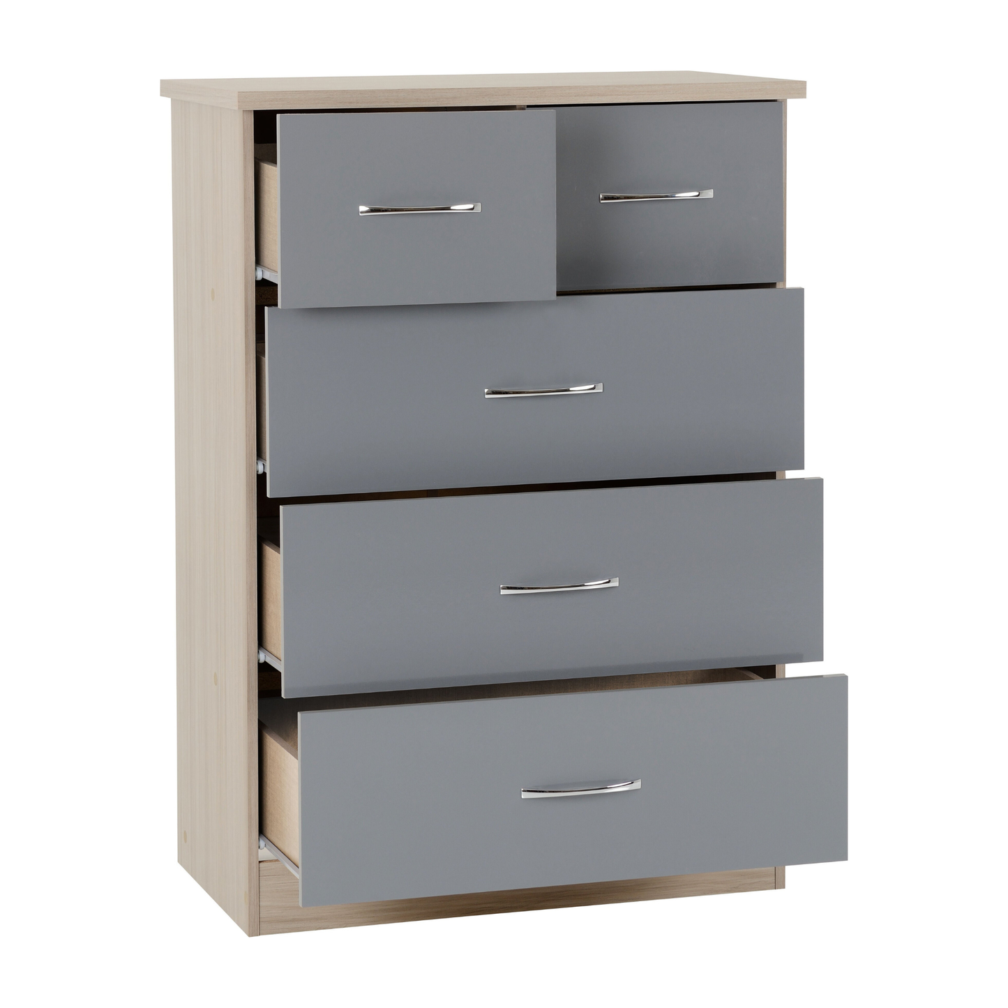 Nevada 3 Door 2 Drawer Wardrobe - Grey Gloss/Light Oak Veneer