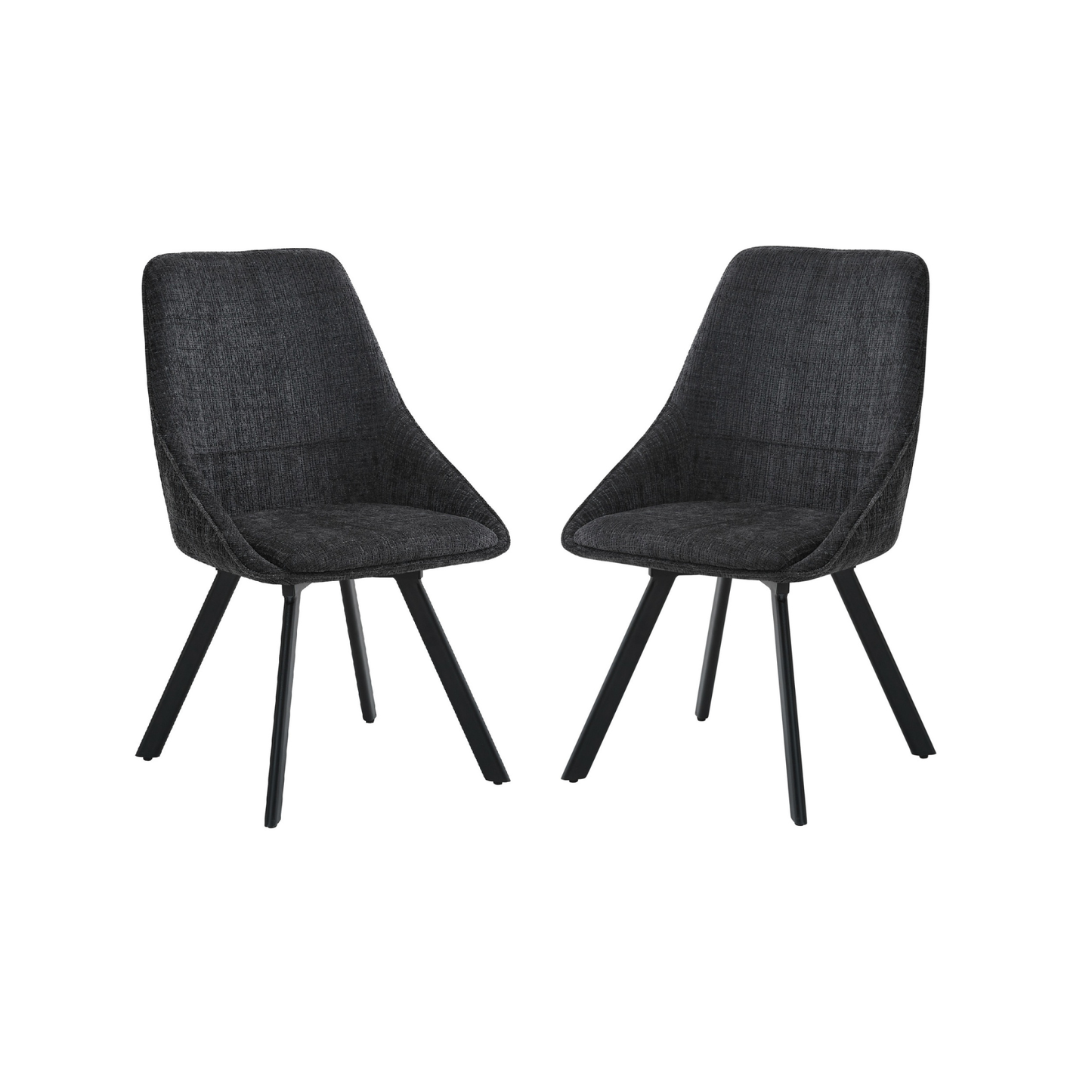 Myla Pack of 2 Swivel Dining Chairs – Black Chenille Fabric