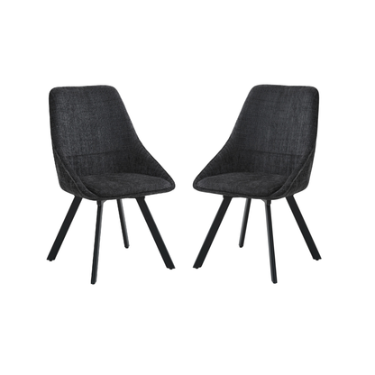 Myla Pack of 2 Swivel Dining Chairs – Black Chenille Fabric