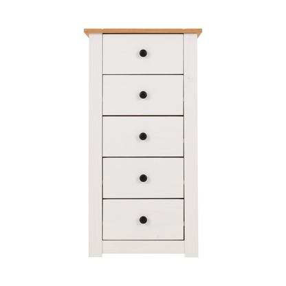 Panama 5 Drawer Chest – White & Natural Wax Pine