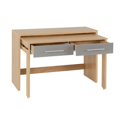 Seville 2 Drawer Slider Desk - Grey Gloss/Light Oak Effect Veneer