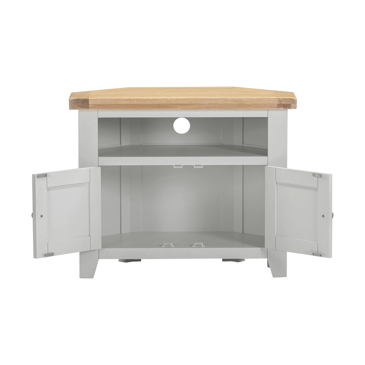 Windsor Corner TV Unit - Pebble Grey/Oak - Hardwood & Plywood