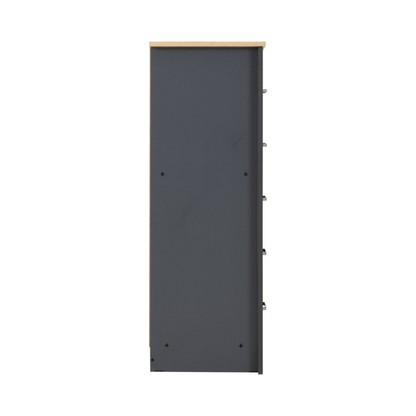 Portland 5 Drawer Narrow Chest - Grey/Oak Effect