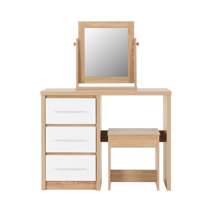 Seville Dressing Table Set - White Gloss/Light Oak Effect Veneer