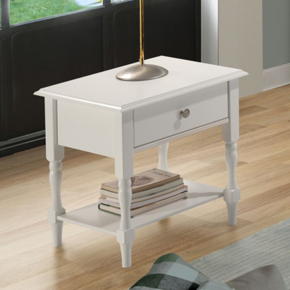 Stratford 1 Drawer Side Table – White Wooden Bedside Table