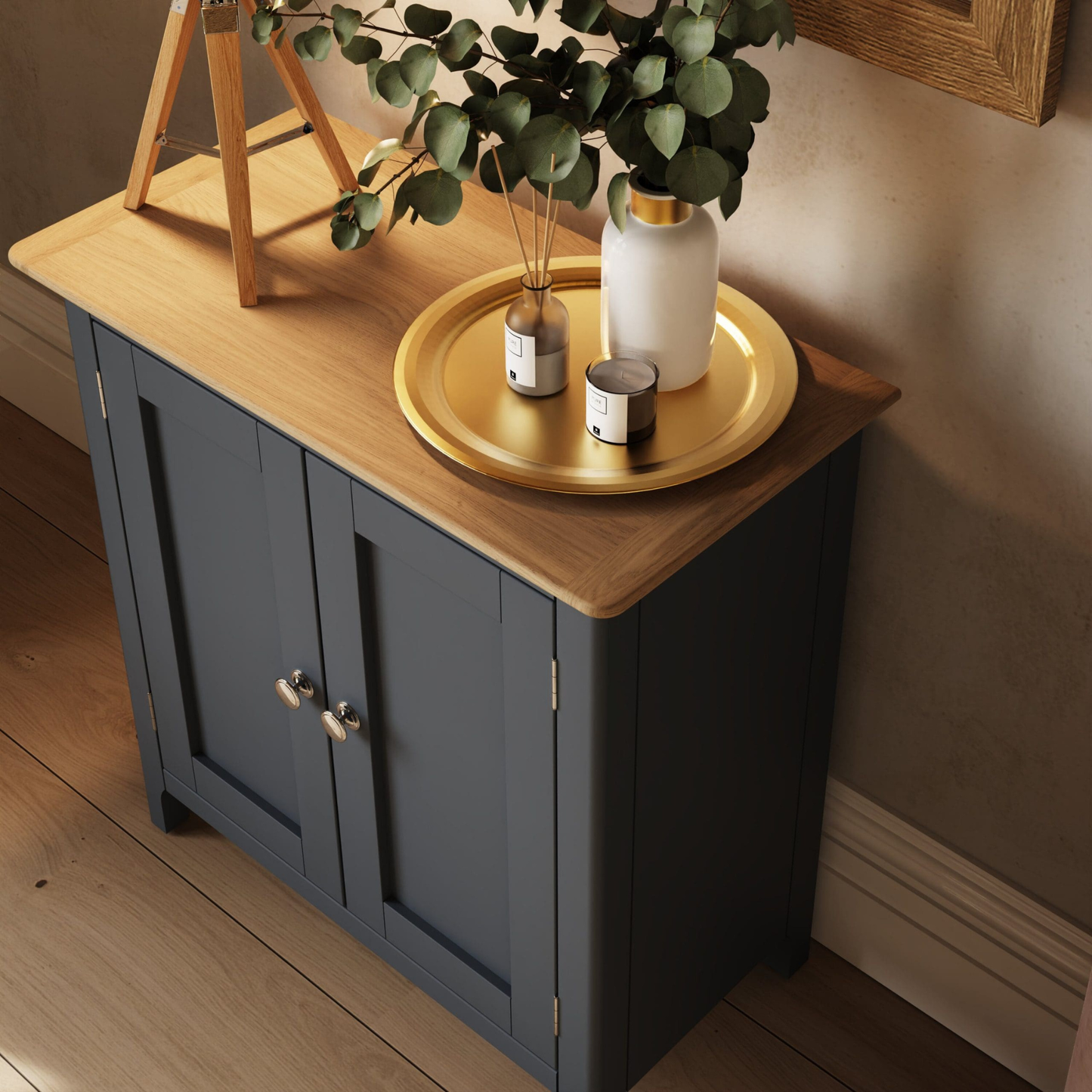 Taberno Oak 2 Door Compact Sideboard – Graphite Blue Modern Storage Cabinet