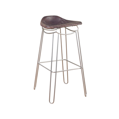 Soneri Artisan Grey Leather Breakfast Bar Stool – Heavy Duty Metal Frame