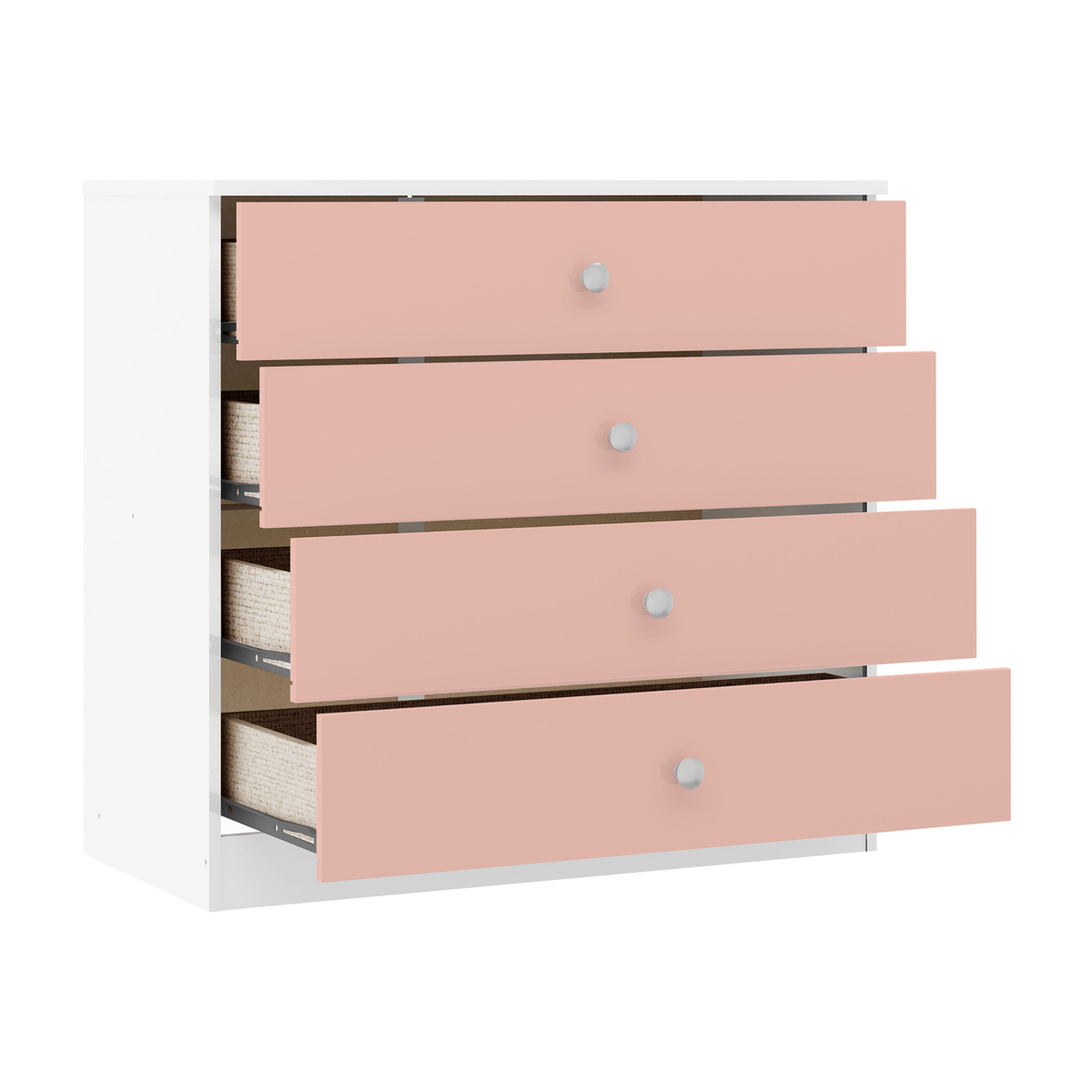 Denver Trio Set White/Pink Gloss Wardrobe Chest & Bedside