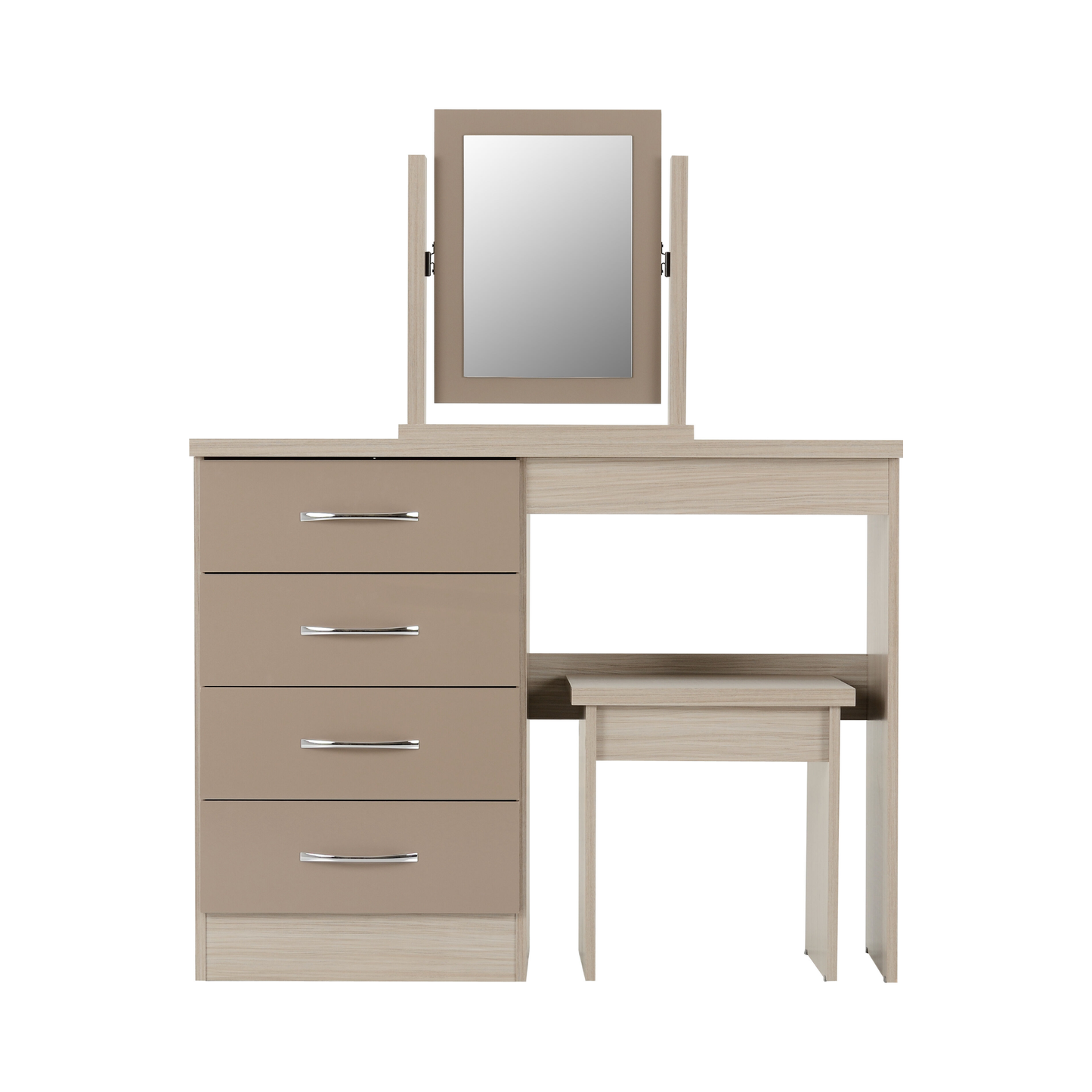 Nevada Dressing Table Set - Oyster Gloss/Light Oak Effect Veneer