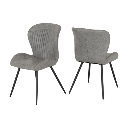 Quebec Wave Edge Dining Set - Concrete Effect/Grey Faux Leather