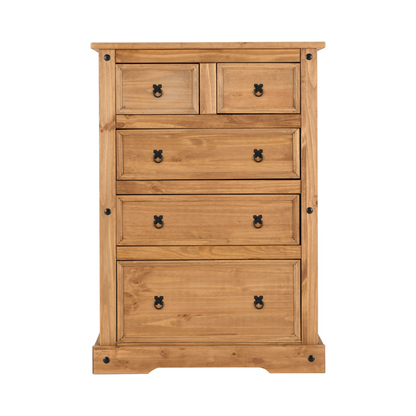 Corona 3+2 Drawer Chest – Distressed Waxed Pine, Rustic Storage