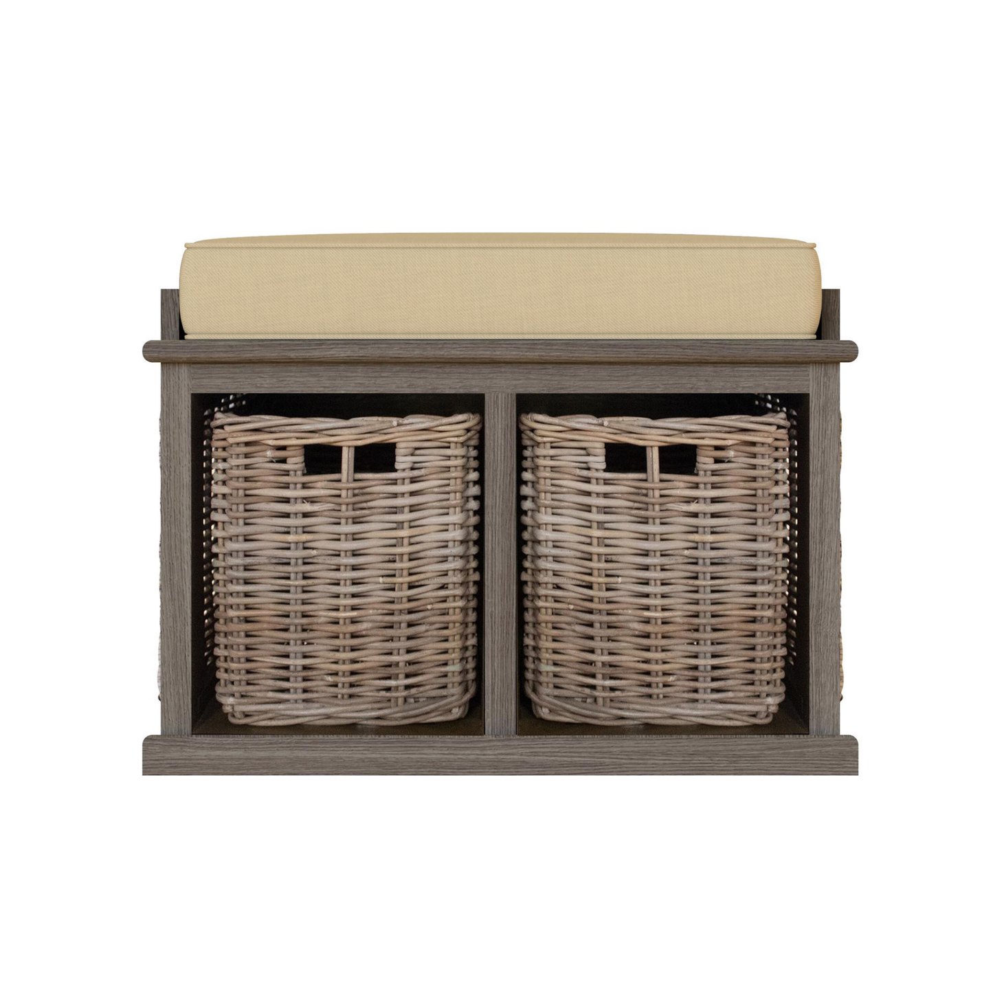 Maya Kubu Rattan Storage Bench with Baskets – Handmade Seat