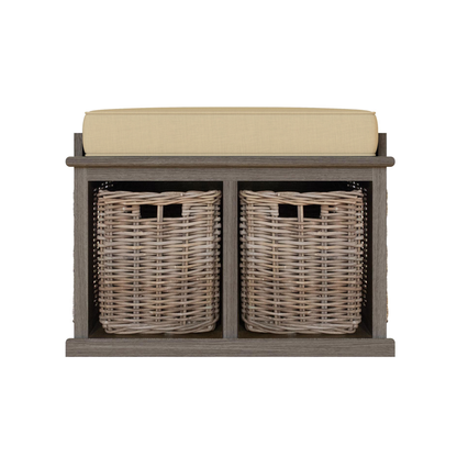 Maya Kubu Rattan Storage Bench with Baskets – Handmade Seat