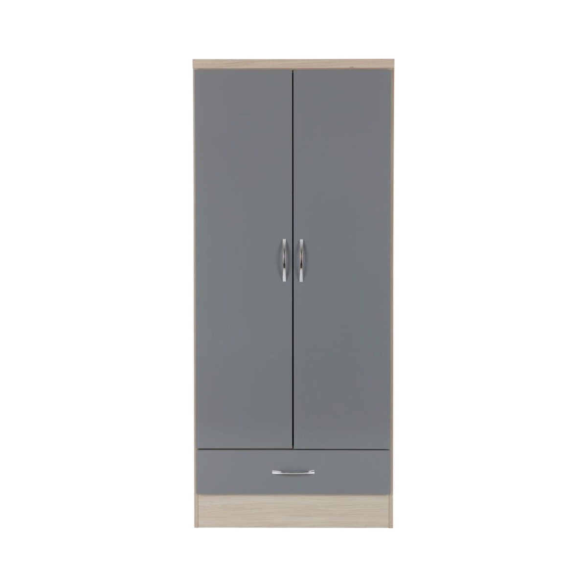 Nevada 2 Door 1 Drawer Wardrobe – Grey Gloss & Oak