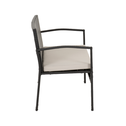 Cedar 4Pc Garden Set - Black Rattan/Grey Fabric/Black Glass