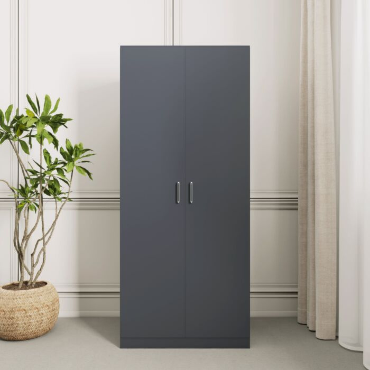 Dakota 2 Door Wardrobe – Dark Grey | Compact Hanging Storage