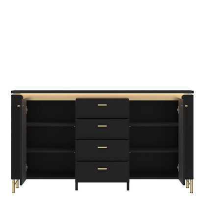 Genoa Sideboard 2 Door 4 Drawer in Black Matt/Gold