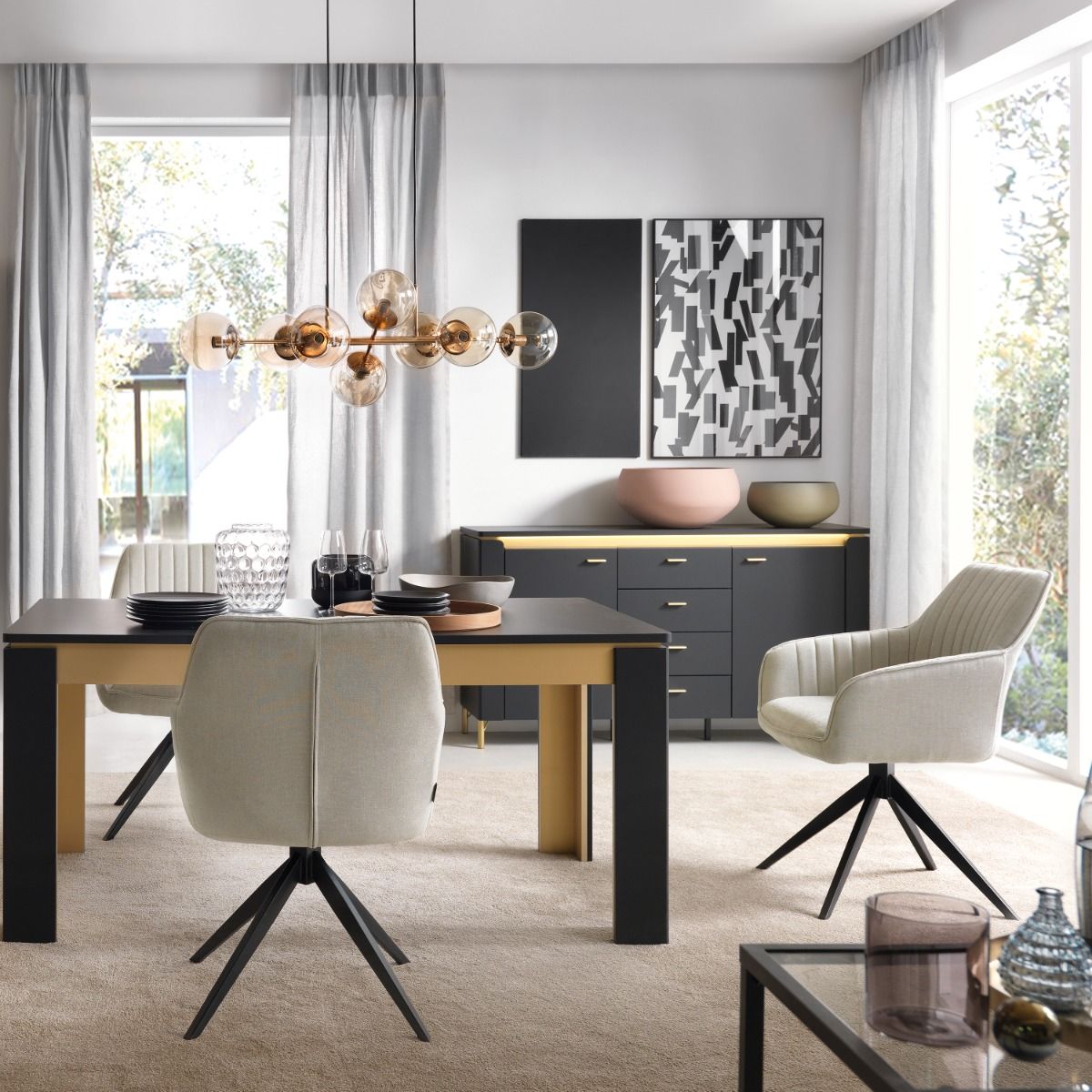 Genoa Sideboard 2 Door 4 Drawer in Black Matt/Gold