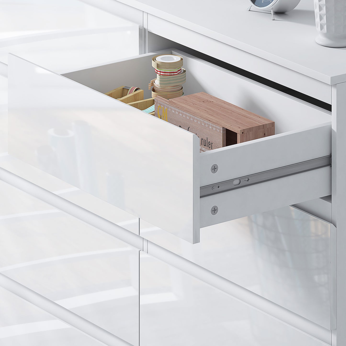 Stora 8 Drawer Wide 4+4 Chest of Drawers – White Gloss Front
