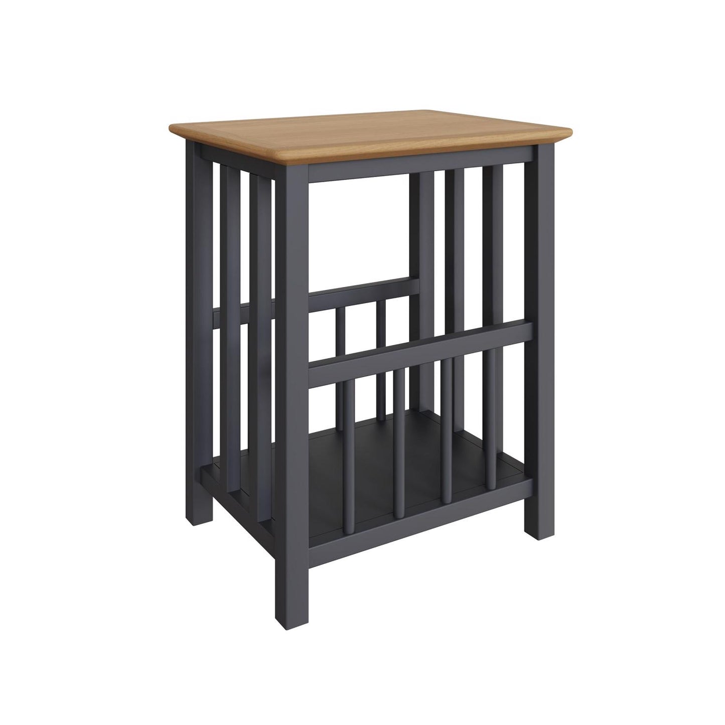 Taberno Graphite Blue Magazine Rack & Turntable Stand – Oak