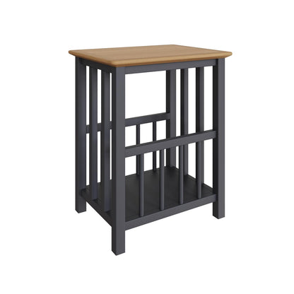 Taberno Graphite Blue Magazine Rack & Turntable Stand – Oak