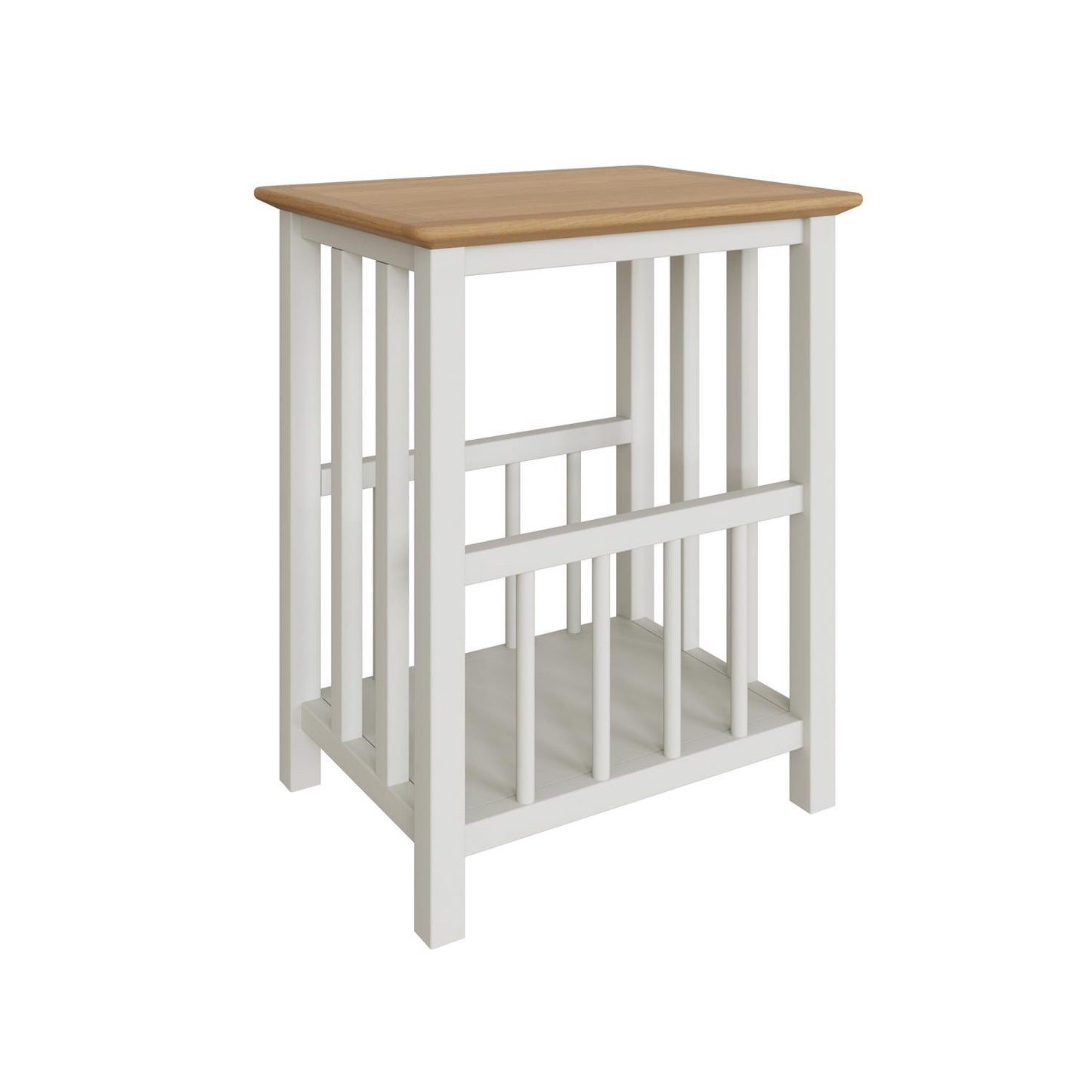 Taberno Linen White Magazine Rack & Turntable Stand – Oak