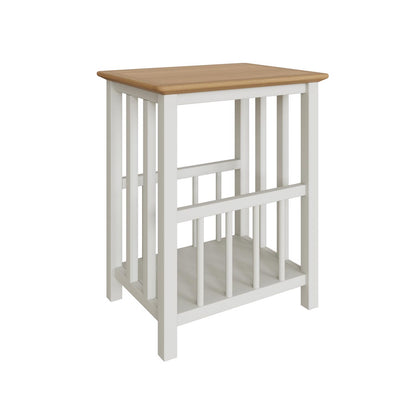 Taberno Linen White Magazine Rack & Turntable Stand – Oak