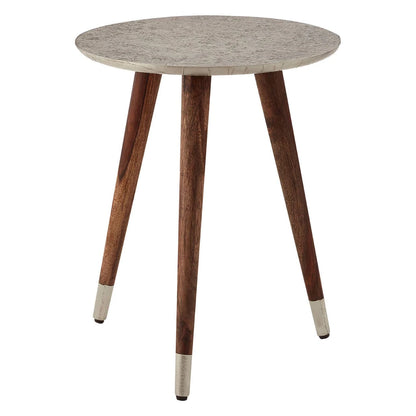 Boho White Finish Carved Metal Top Side Table