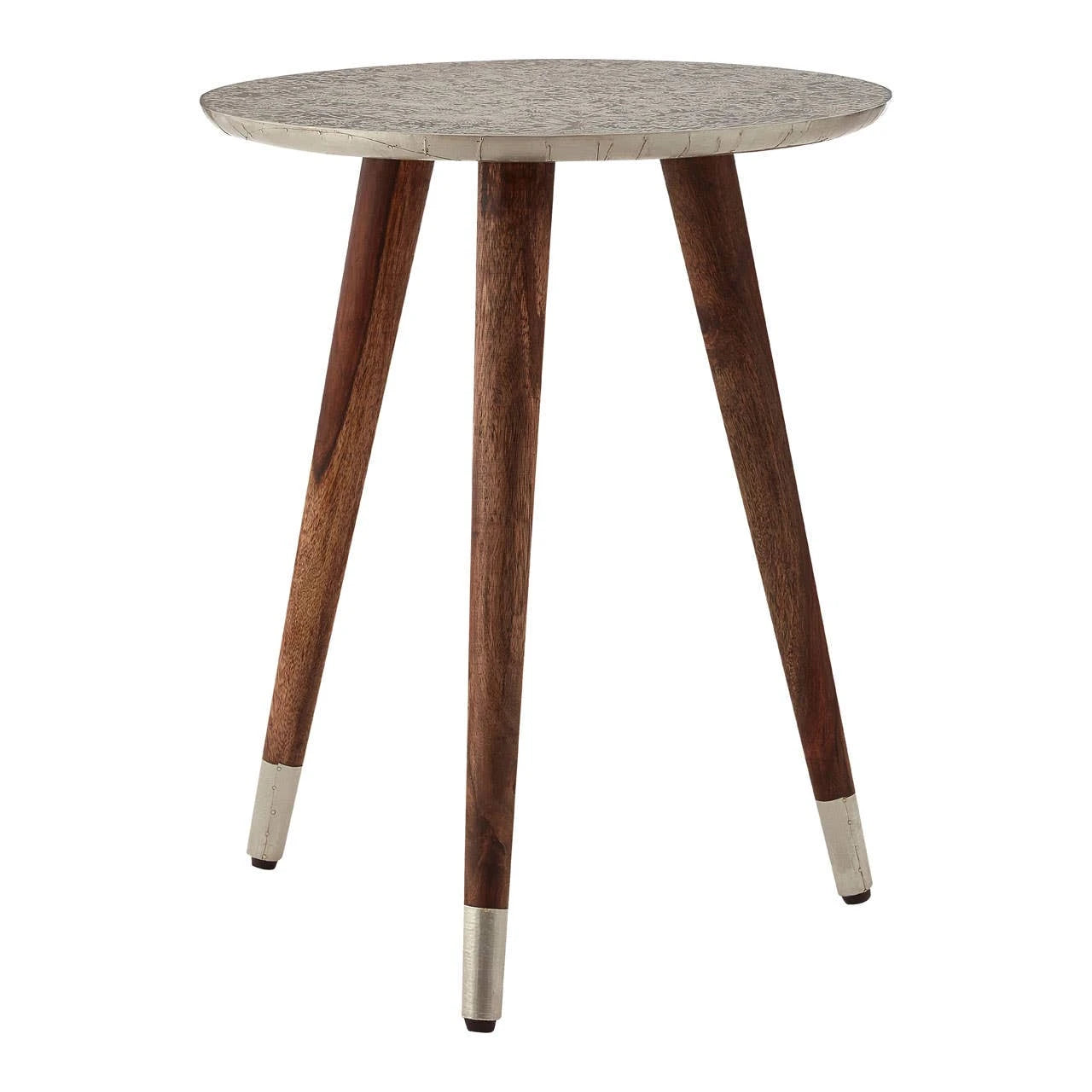 Boho White Finish Carved Metal Top Side Table