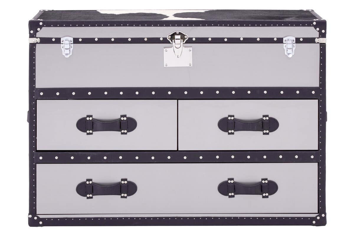 Kensington Townhouse Black And White Genuine Cowhide 3 Drawer Cabinet