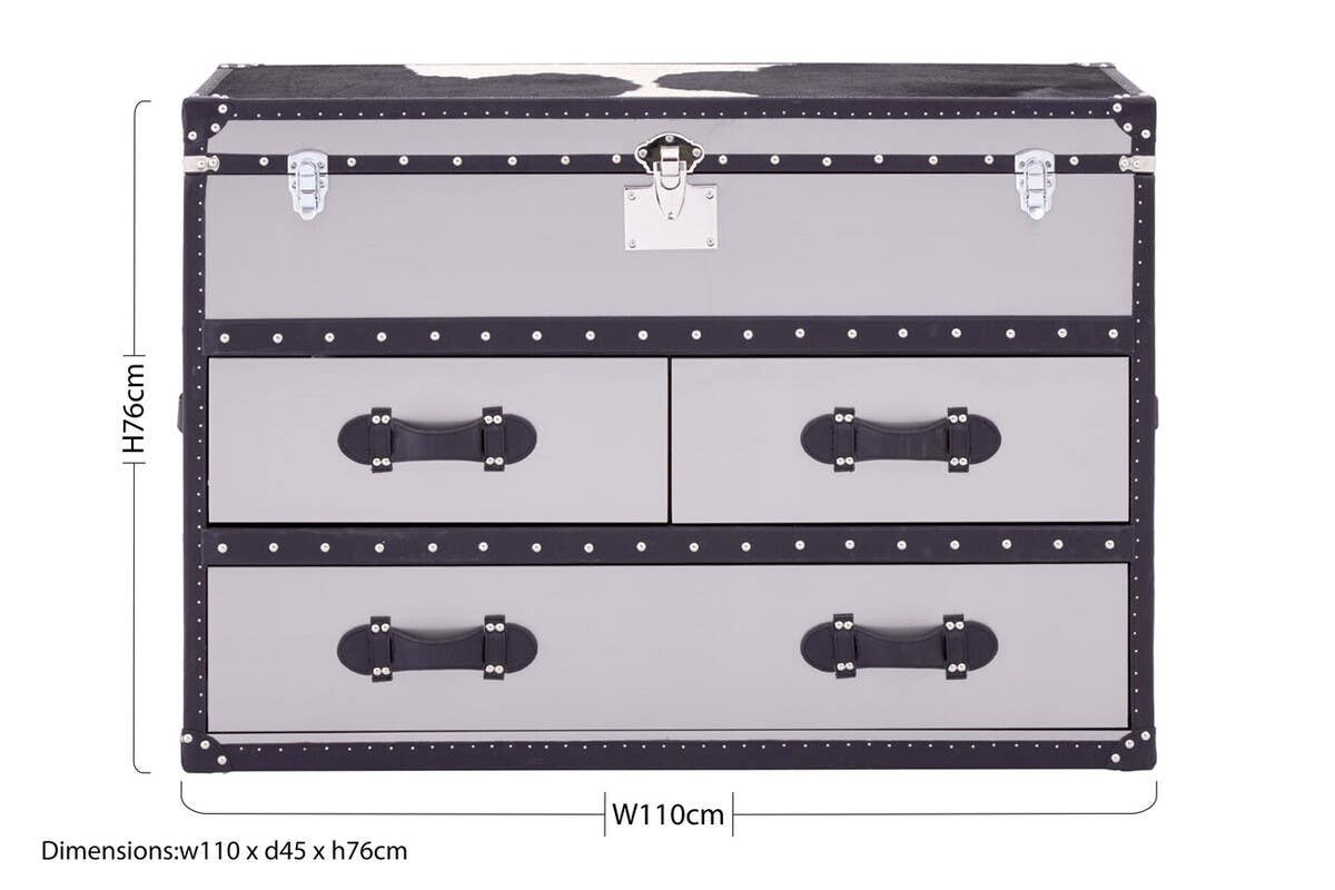 Kensington Townhouse Black And White Genuine Cowhide 3 Drawer Cabinet