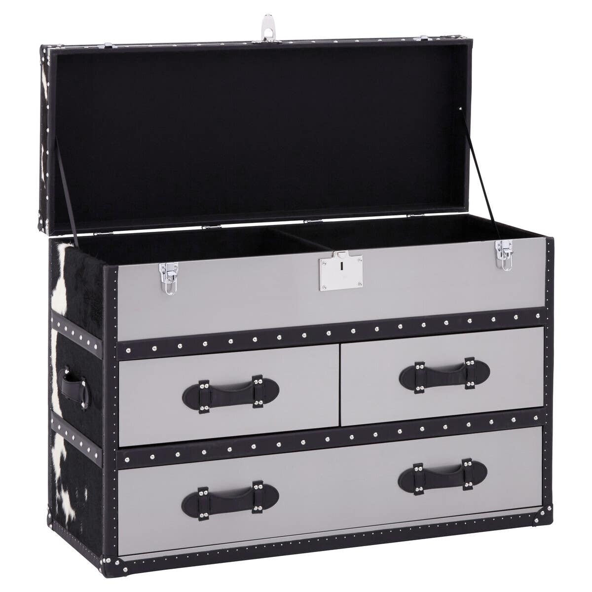 Kensington Townhouse Black And White Genuine Cowhide 3 Drawer Cabinet