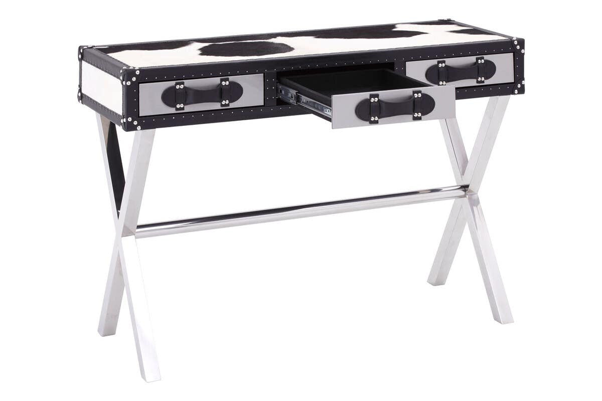 Kensington Townhouse Black And White Genuine Cowhide Console Table